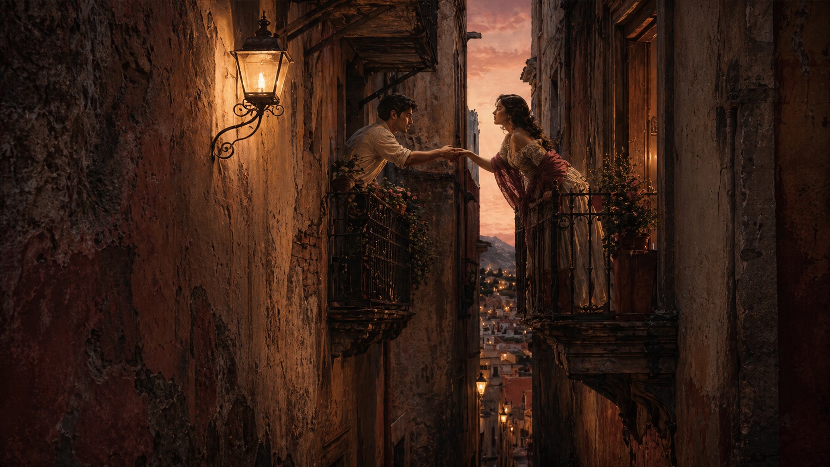 Editorial illustration for The Alley of the Kiss in Guanajuato, Guanajuato.