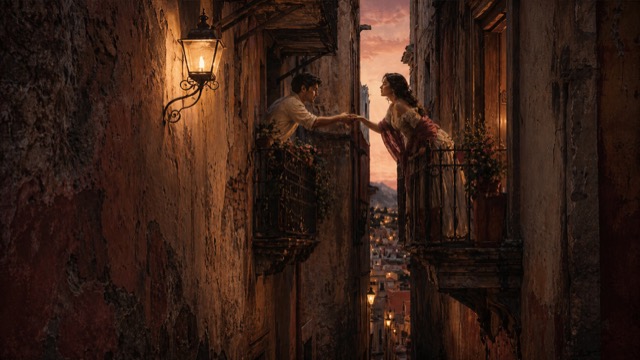 Editorial illustration for The Alley of the Kiss in Guanajuato, Guanajuato.