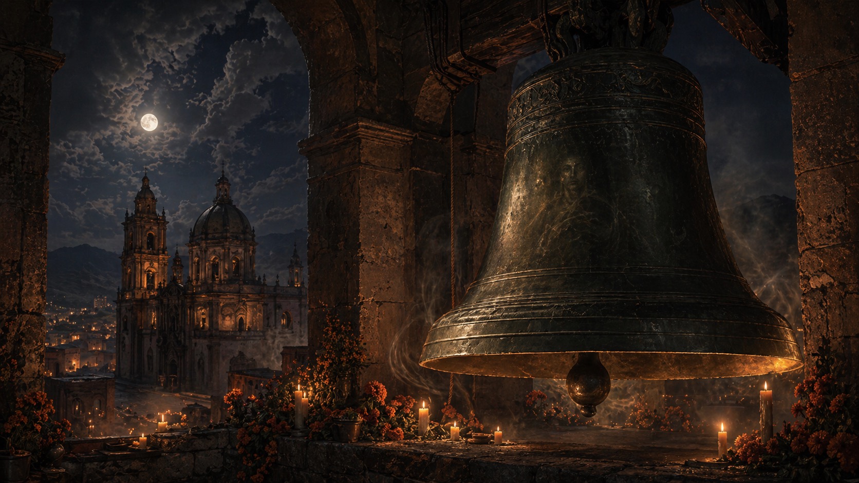 Editorial illustration for The Cursed Bell in Oaxaca de Juárez, Oaxaca.