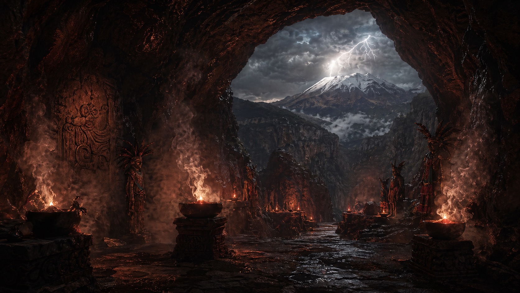 Editorial illustration for The Cave of the Tlamacazque in Amecameca, State of Mexico.