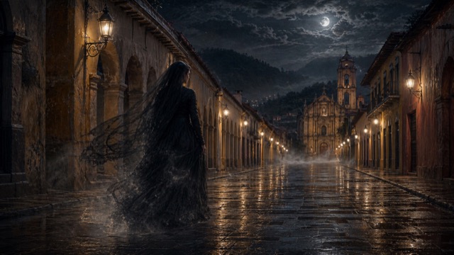 Editorial illustration for The Lady in Black in San Cristóbal de las Casas, Chiapas.