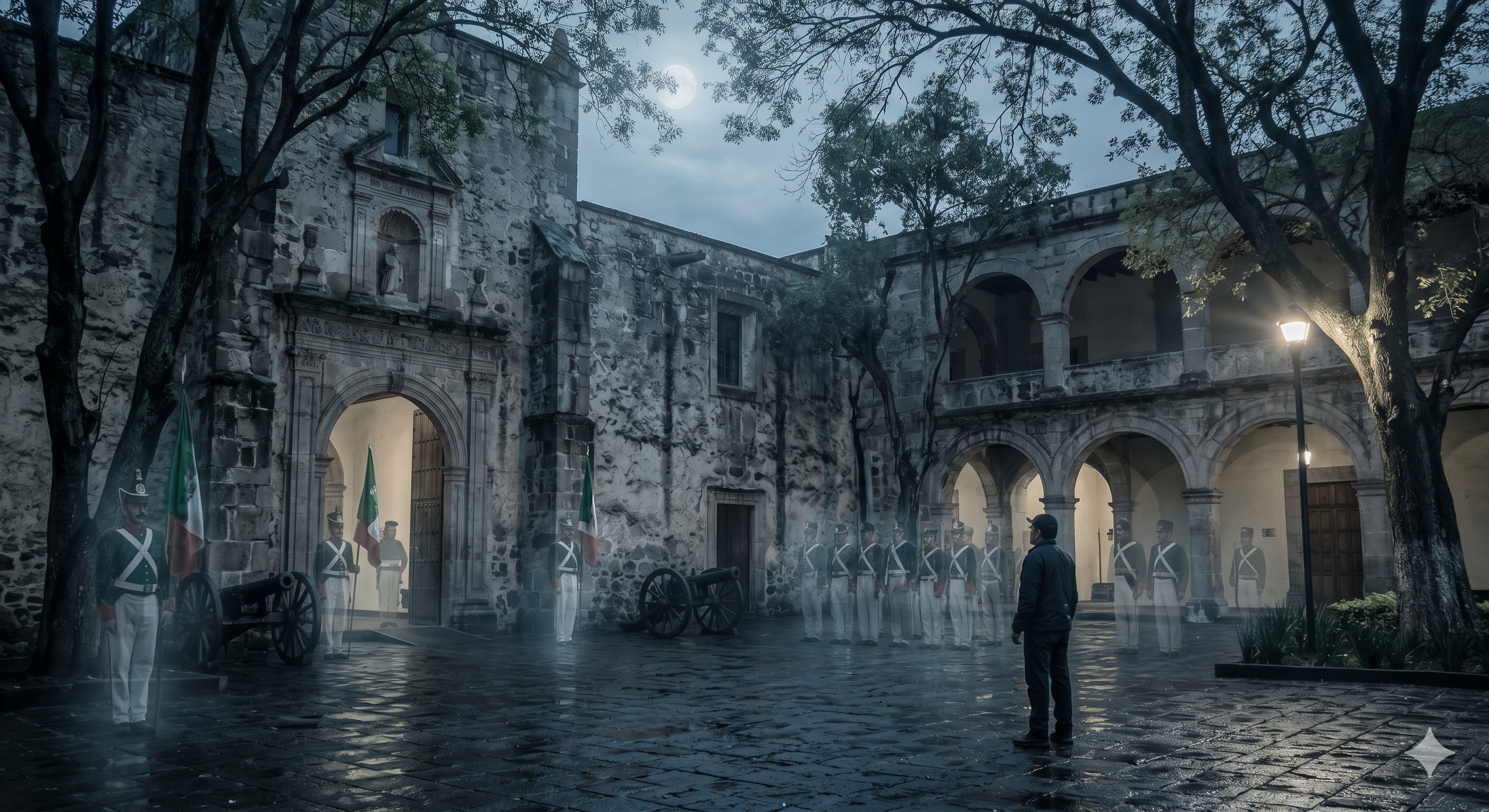 Editorial illustration for The Defenders Who Haunt Churubusco in Coyoacán, Mexico City.