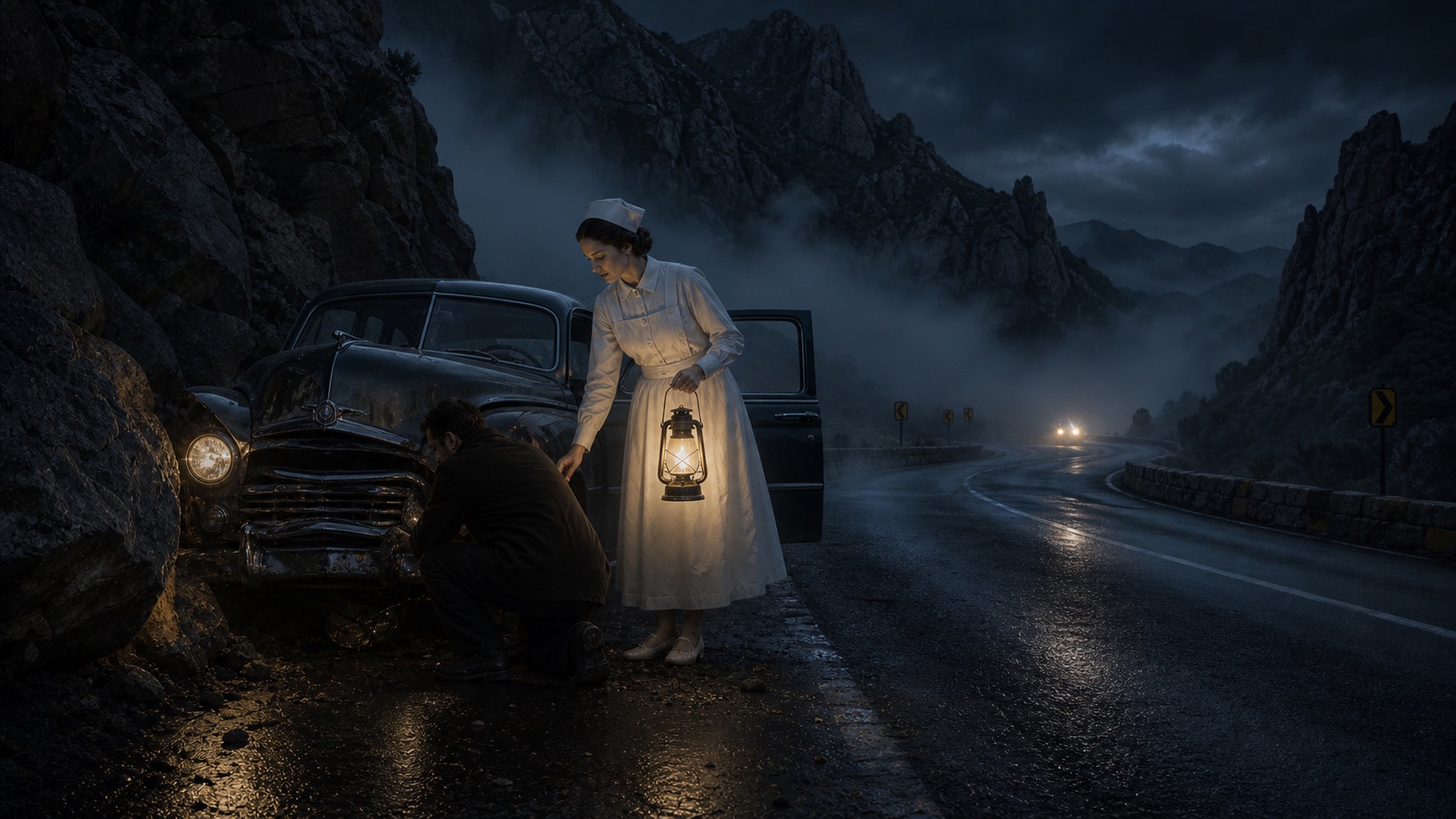 Editorial illustration for The Nurse of La Rumorosa in La Rumorosa, Baja California.