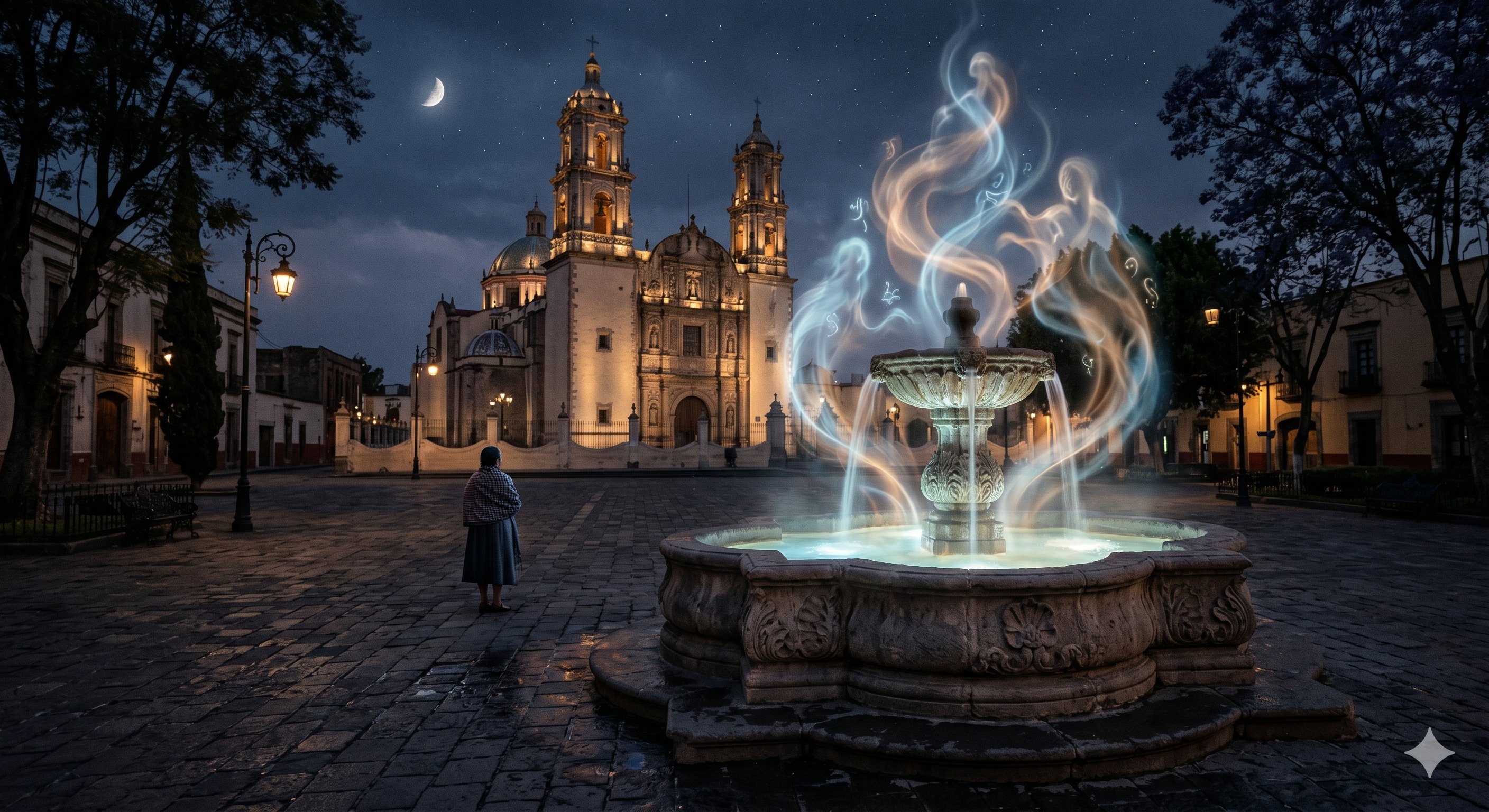 Editorial illustration for The Whispering Fountain of San Ángel in Álvaro Obregón, Mexico City.