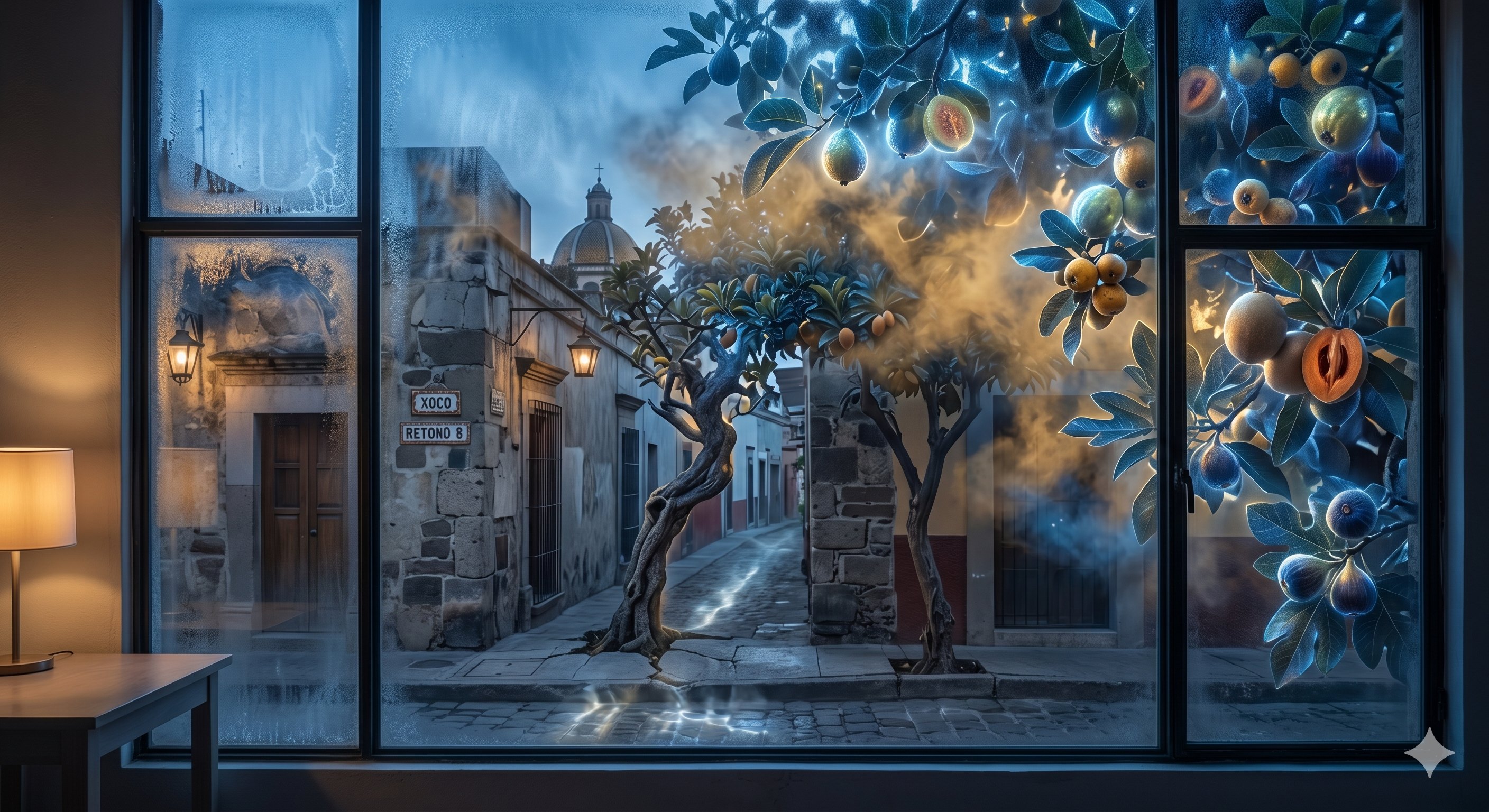 Editorial illustration for The Night Orchard of Xoco in Benito Juárez, Mexico City.