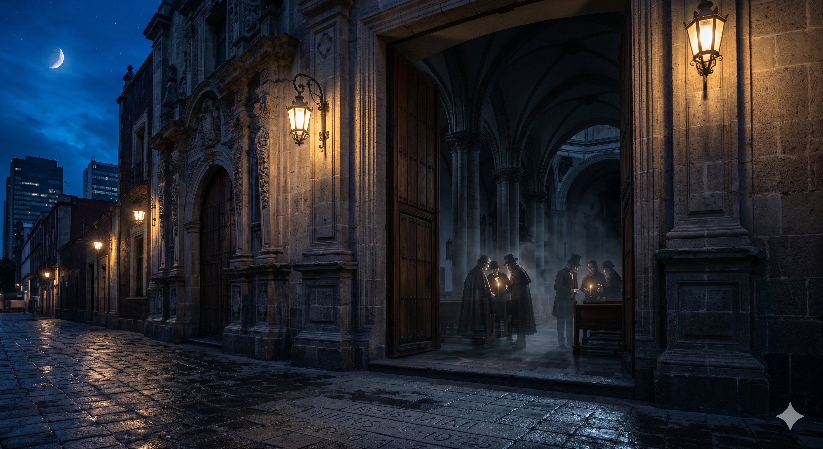 Editorial illustration for The Whispers of La Profesa in Cuauhtémoc, Mexico City.