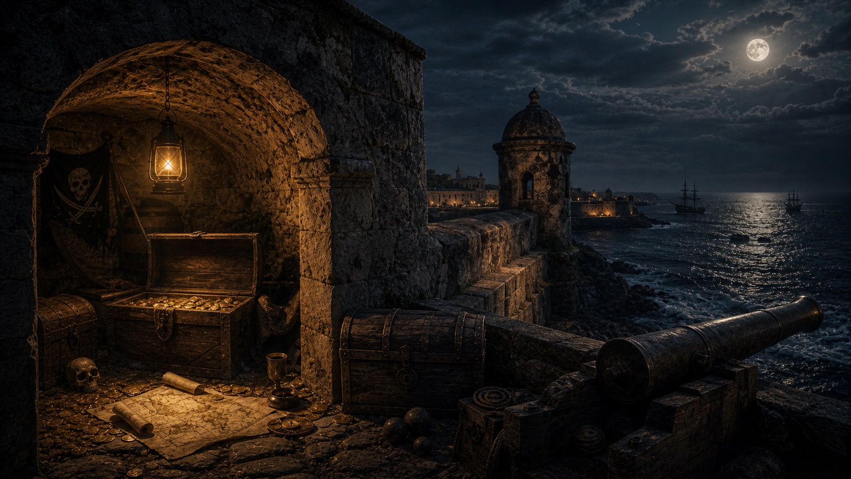 Editorial illustration for The Pirate's Treasure of Campeche in San Francisco de Campeche, Campeche.