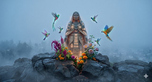 Editorial illustration for The Ancient Mother of Tepeyac in Gustavo A. Madero, Mexico City.